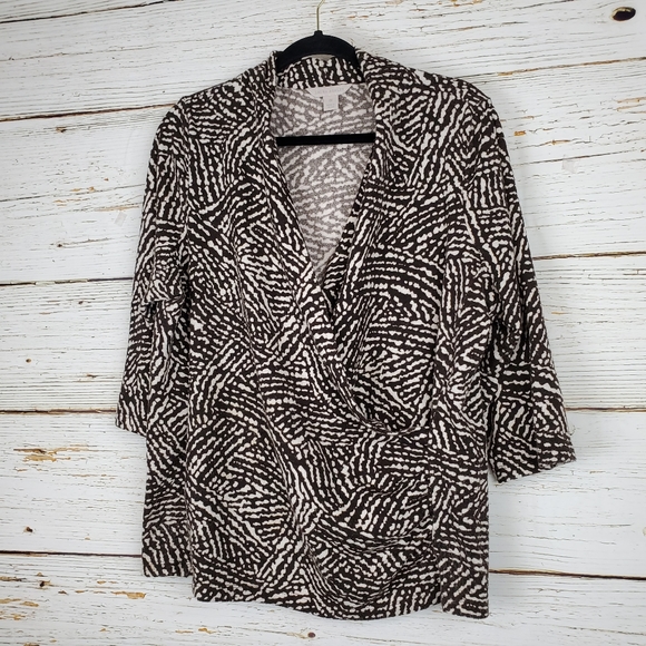 Laura Ashley Brown & Cream Wrap Style Top - Picture 2 of 5